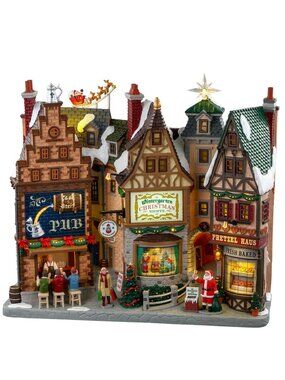 Lemax Wintergarten Lane Lighted Building Facades Christmas Germany, EUC Like New